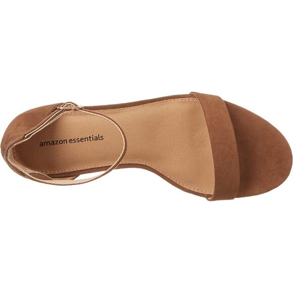 Womens Brown Faux Suede Two Strap Open Rounded Toe Chunky Block Heeled Sandal - Picture 8 of 8